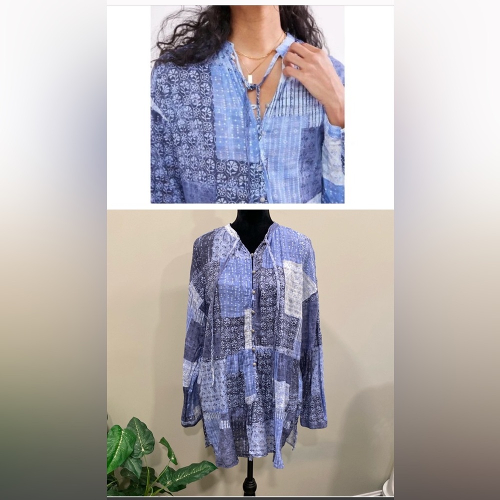 Anthropologie Pilcro Blue Boho Patchwork Tiered
Tunic Top
Size L - Picture 2 of 7